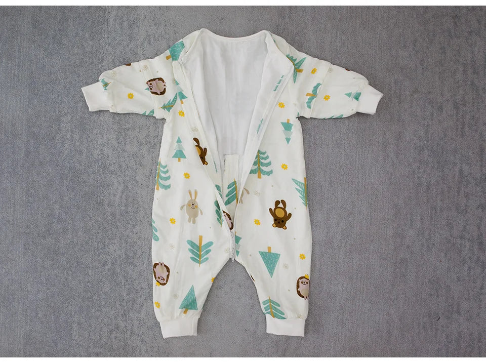 Baby Sleeping Bag For Newborns Baby Diaper Changing Gauze Sleep Bag Removable Sleeves Cartoon Printed Children'S Sleepsacks