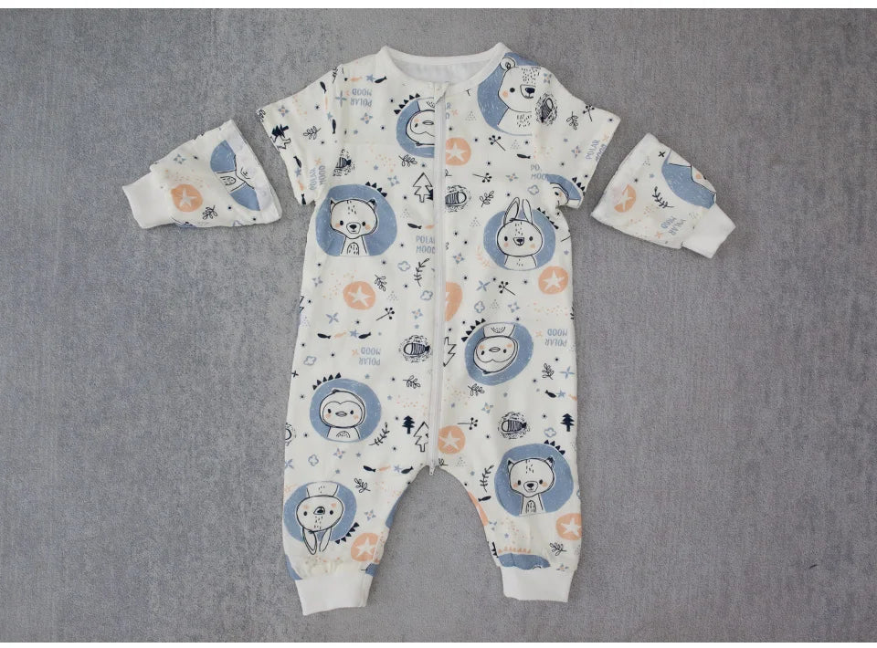 Baby Sleeping Bag For Newborns Baby Diaper Changing Gauze Sleep Bag Removable Sleeves Cartoon Printed Children'S Sleepsacks