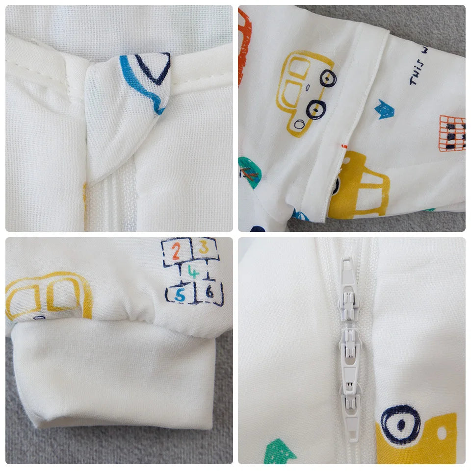 Baby Sleeping Bag For Newborns Baby Diaper Changing Gauze Sleep Bag Removable Sleeves Cartoon Printed Children'S Sleepsacks