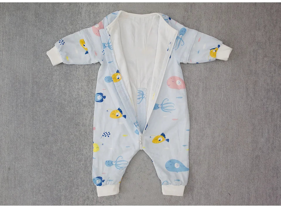 Baby Sleeping Bag For Newborns Baby Diaper Changing Gauze Sleep Bag Removable Sleeves Cartoon Printed Children'S Sleepsacks