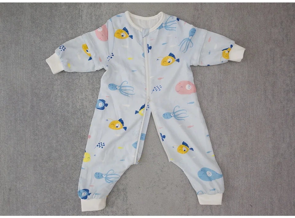 Baby Sleeping Bag For Newborns Baby Diaper Changing Gauze Sleep Bag Removable Sleeves Cartoon Printed Children'S Sleepsacks