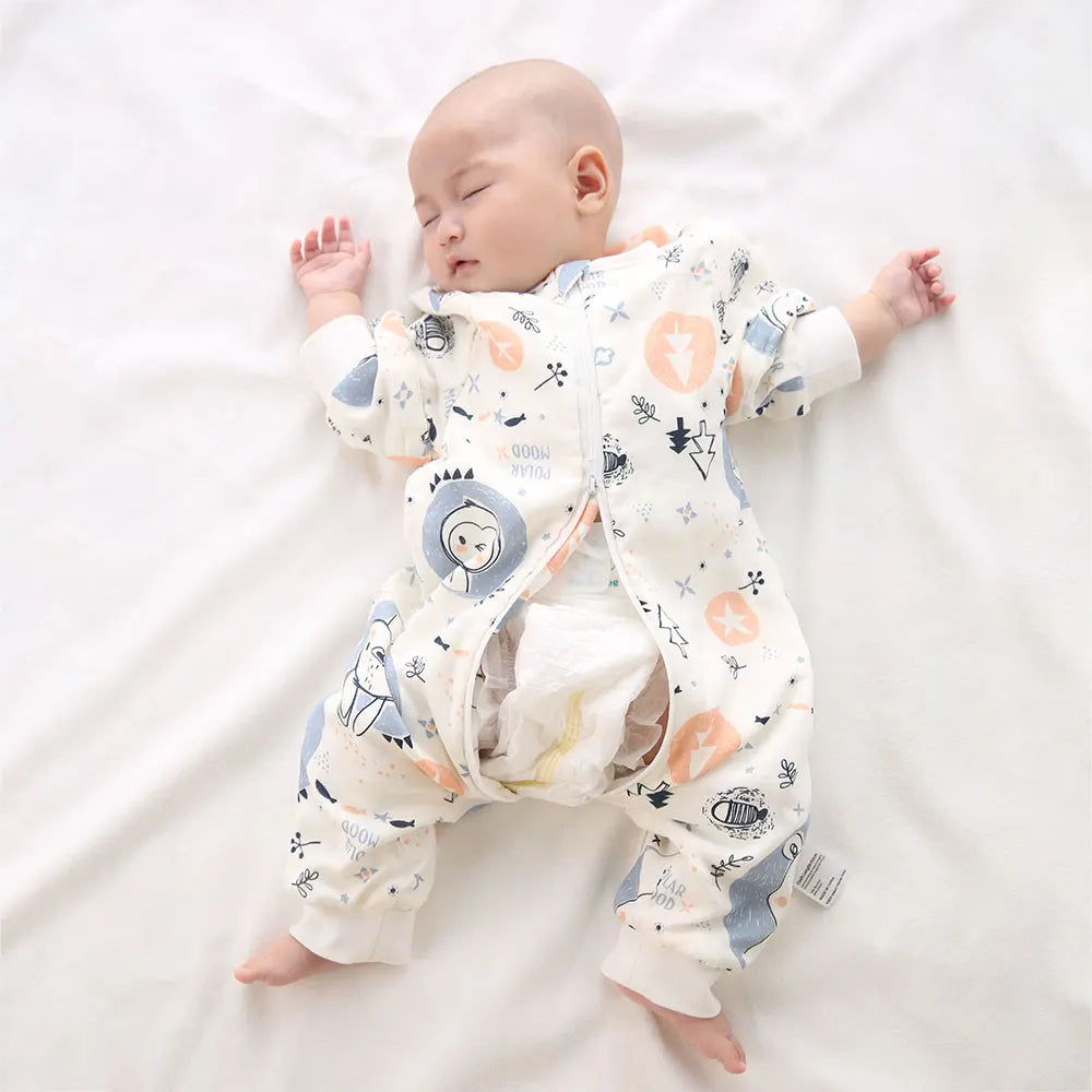 Baby Sleeping Bag For Newborns Baby Diaper Changing Gauze Sleep Bag Removable Sleeves Cartoon Printed Children'S Sleepsacks