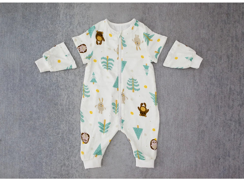 Baby Sleeping Bag For Newborns Baby Diaper Changing Gauze Sleep Bag Removable Sleeves Cartoon Printed Children'S Sleepsacks