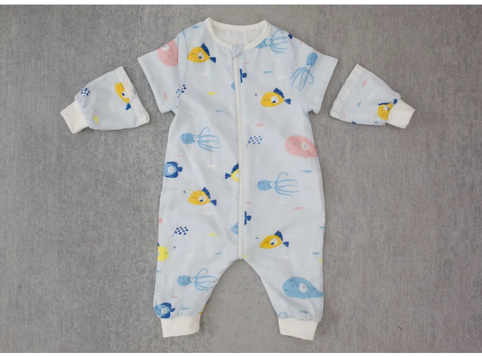 Baby Sleeping Bag For Newborns Baby Diaper Changing Gauze Sleep Bag Removable Sleeves Cartoon Printed Children'S Sleepsacks