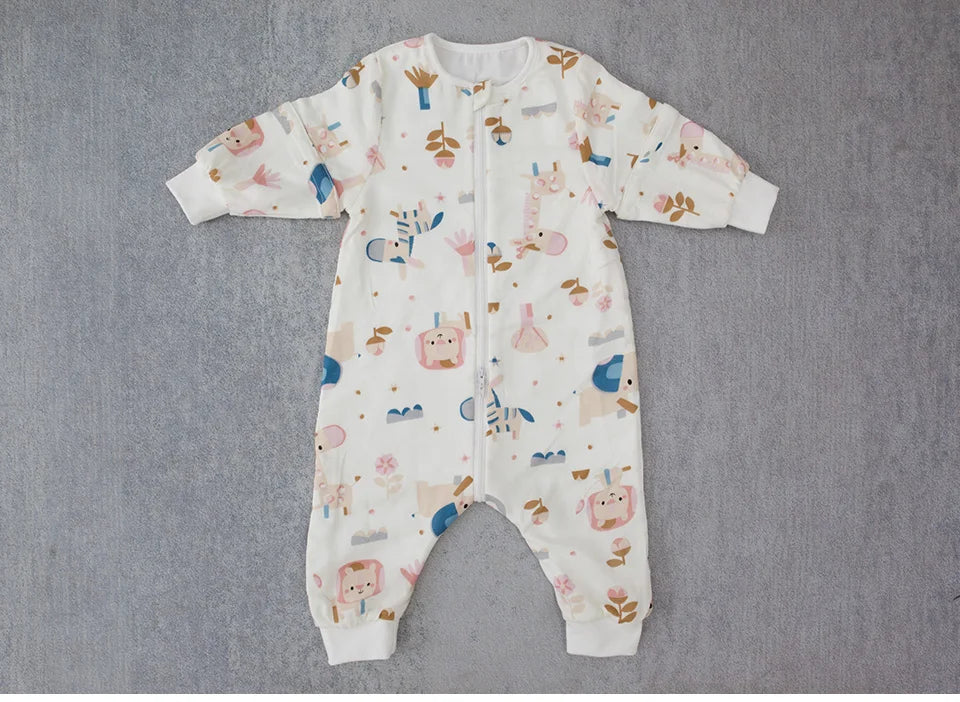 Baby Sleeping Bag For Newborns Baby Diaper Changing Gauze Sleep Bag Removable Sleeves Cartoon Printed Children'S Sleepsacks