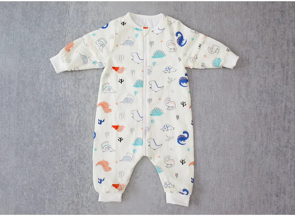 Baby Sleeping Bag For Newborns Baby Diaper Changing Gauze Sleep Bag Removable Sleeves Cartoon Printed Children'S Sleepsacks