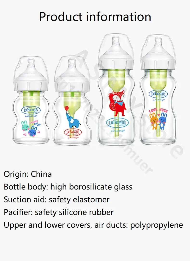 Dr. Brown's newborn glass baby bottle, wide diameter, anti-colic, gas-liquid separation 150ML + 270ML combination set