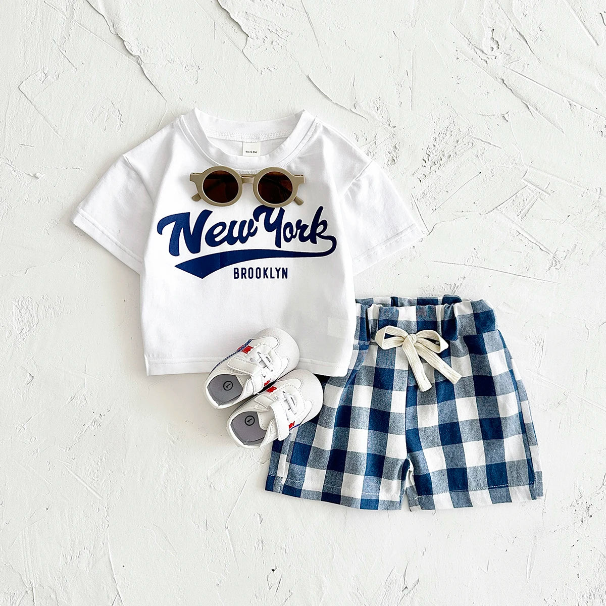 Newborn Boys Baby Clothing Set Girls Casual 2Pcs Letter Printed Short Sleeved T-shirt+Checkered Shorts Infant Outfit 0-3Y