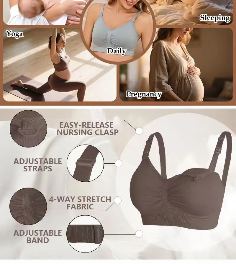 4-pieces of Maternity nursing bra solid color nursing bra Adjustable shoulder strap during pregnancy and postpartum dual-use