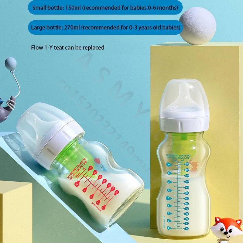 Dr. Brown's newborn glass baby bottle, wide diameter, anti-colic, gas-liquid separation 150ML + 270ML combination set