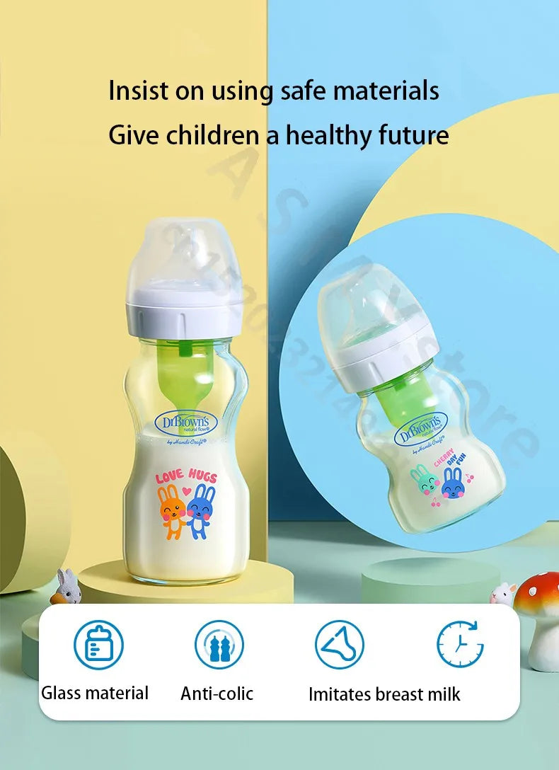 Dr. Brown's newborn glass baby bottle, wide diameter, anti-colic, gas-liquid separation 150ML + 270ML combination set