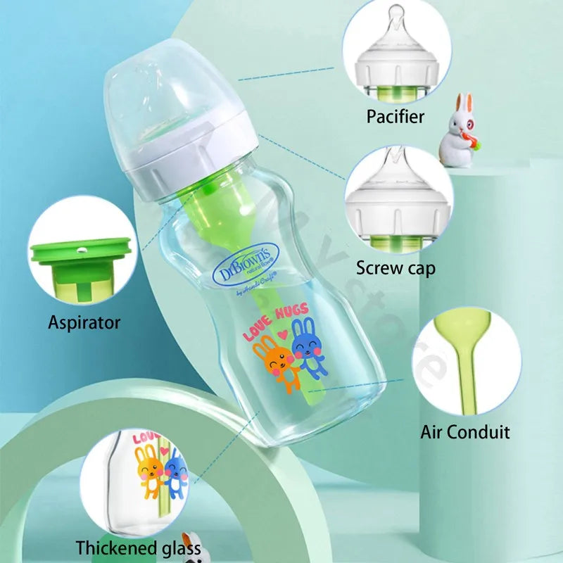 Dr. Brown's newborn glass baby bottle, wide diameter, anti-colic, gas-liquid separation 150ML + 270ML combination set