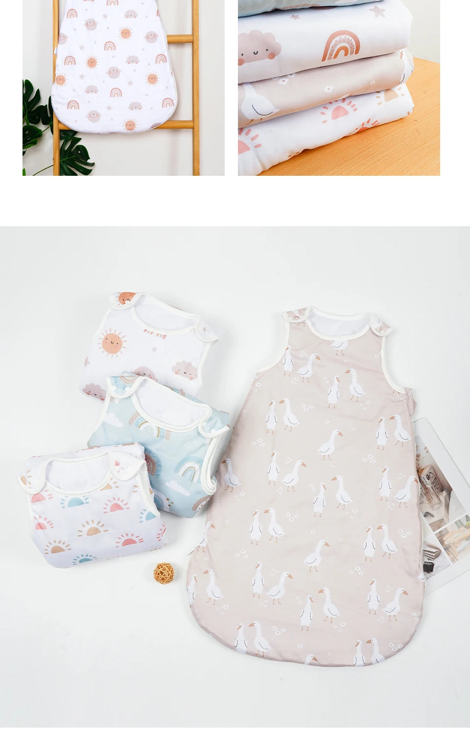 Baby Sleep Bag White With Pastel Sun