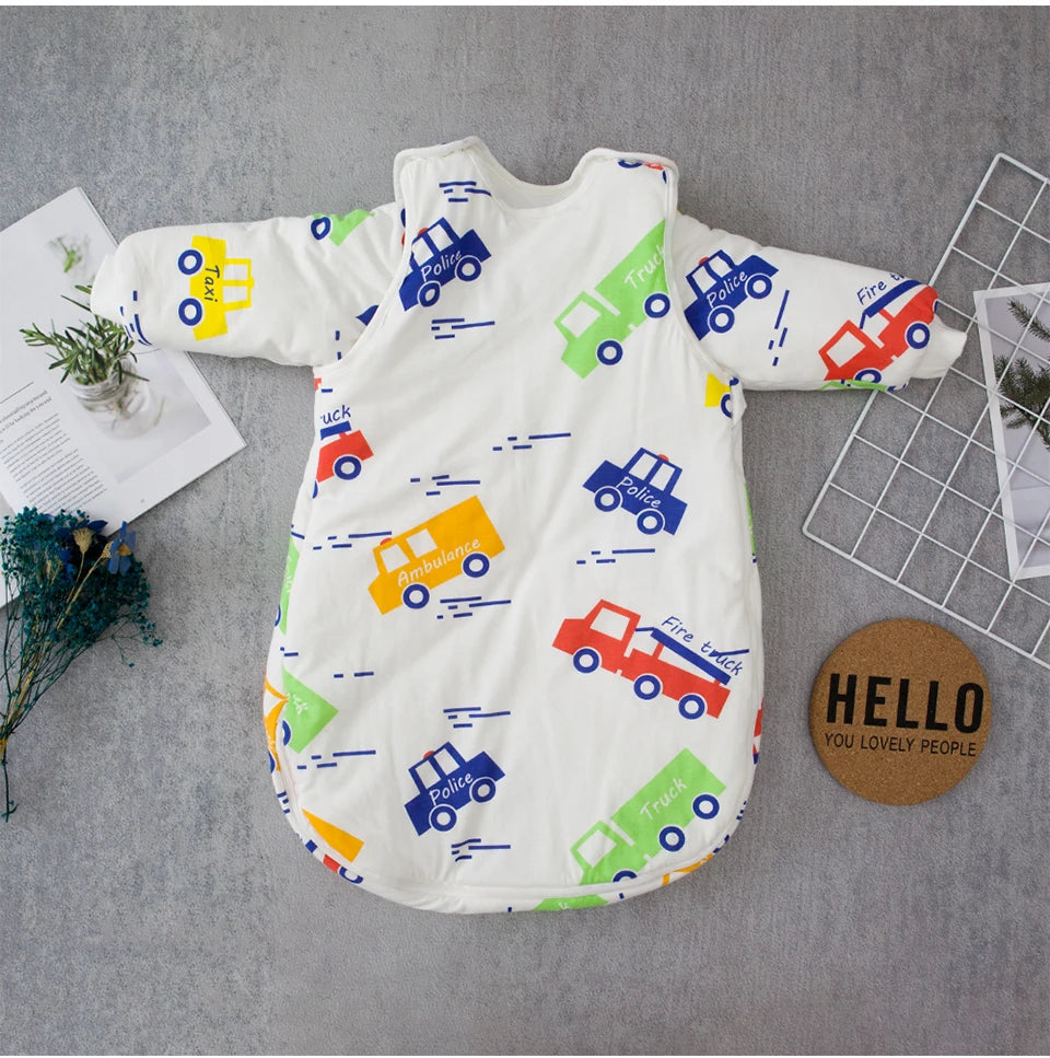 Baby Sleeping Bag Vest Sleep Bag With Sleeves Detachable Convenient Change Diaper 100% Cotton Printed Newborn Baby Carriage Sack