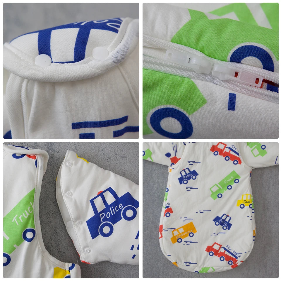 Baby Sleeping Bag Vest Sleep Bag With Sleeves Detachable Convenient Change Diaper 100% Cotton Printed Newborn Baby Carriage Sack