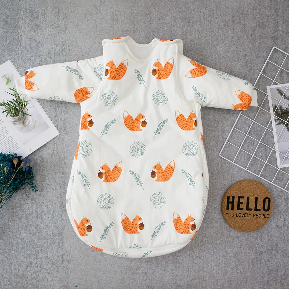Baby Sleeping Bag Vest Sleep Bag With Sleeves Detachable Convenient Change Diaper 100% Cotton Printed Newborn Baby Carriage Sack