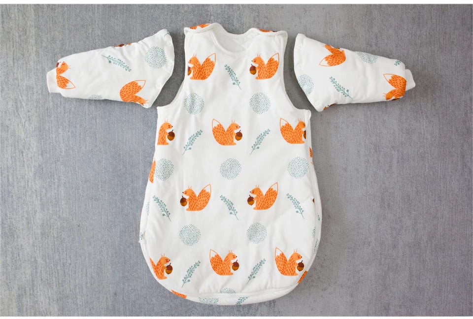 Baby Sleeping Bag Vest Sleep Bag With Sleeves Detachable Convenient Change Diaper 100% Cotton Printed Newborn Baby Carriage Sack
