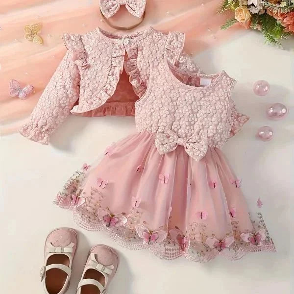 Pink Baby Girl Lace Outfit Set