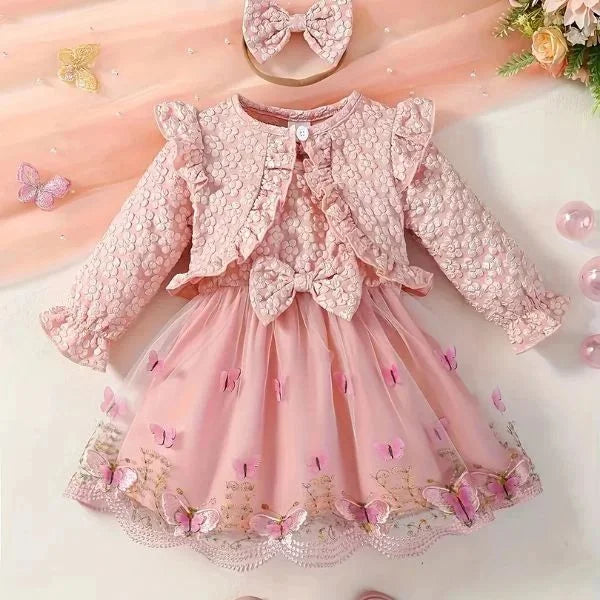 Pink Baby Girl Lace Outfit Set