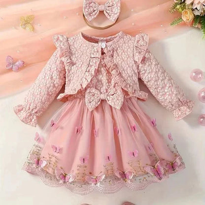 Pink Baby Girl Lace Outfit Set