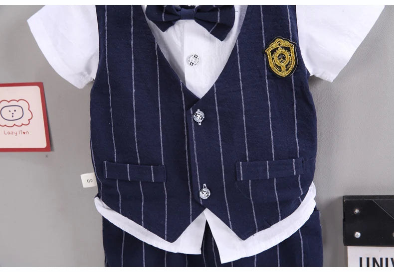 IENENS Baby Clothing Sets Boys Formal Dress Summer Shirt + Shorts Suits Kids Short Sleeve Outfits Toddler Birthday Party Clothes