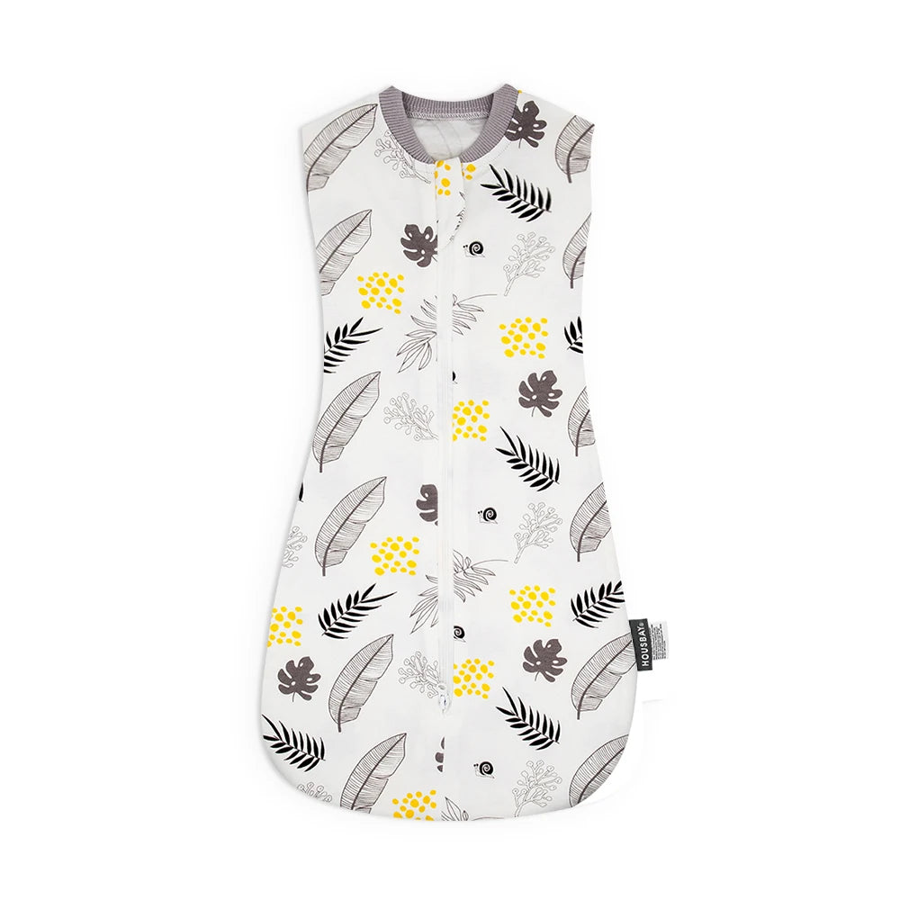 Baby Sleeping Bag 0-12Months Cute Cartoon Baby Swaddle Wrap With Removable Button 2-Ways Zipper 100%Cotton Summer Thin Sleepsack