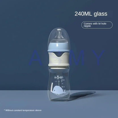 Dr.Green Newborn Baby Bottle Glass 150ml/240ml Wide Mouth Bottle Sealed isolation Fast milk filling Removable/Washable Bottles