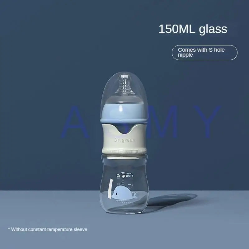 Dr.Green Newborn Baby Bottle Glass 150ml/240ml Wide Mouth Bottle Sealed isolation Fast milk filling Removable/Washable Bottles