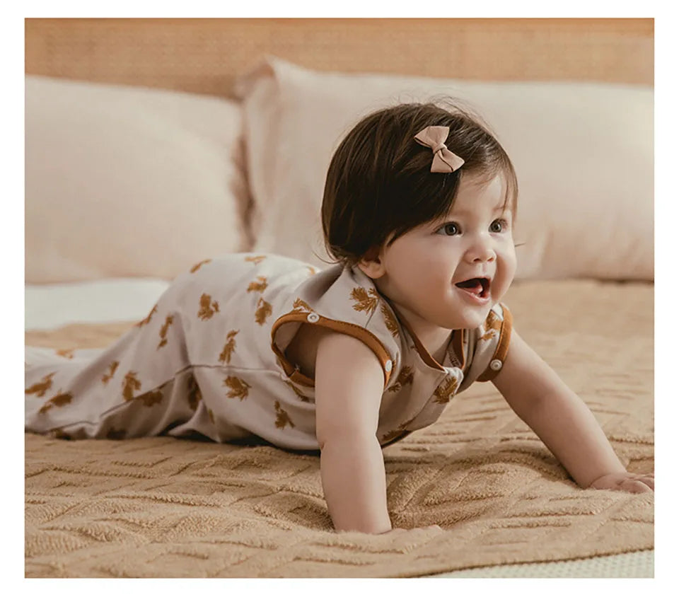 Baby Sleeping Bag 0-12Months Cute Cartoon Baby Swaddle Wrap With Removable Button 2-Ways Zipper 100%Cotton Summer Thin Sleepsack