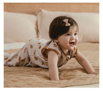 Baby Sleeping Bag 0-12Months Cute Cartoon Baby Swaddle Wrap With Removable Button 2-Ways Zipper 100%Cotton Summer Thin Sleepsack