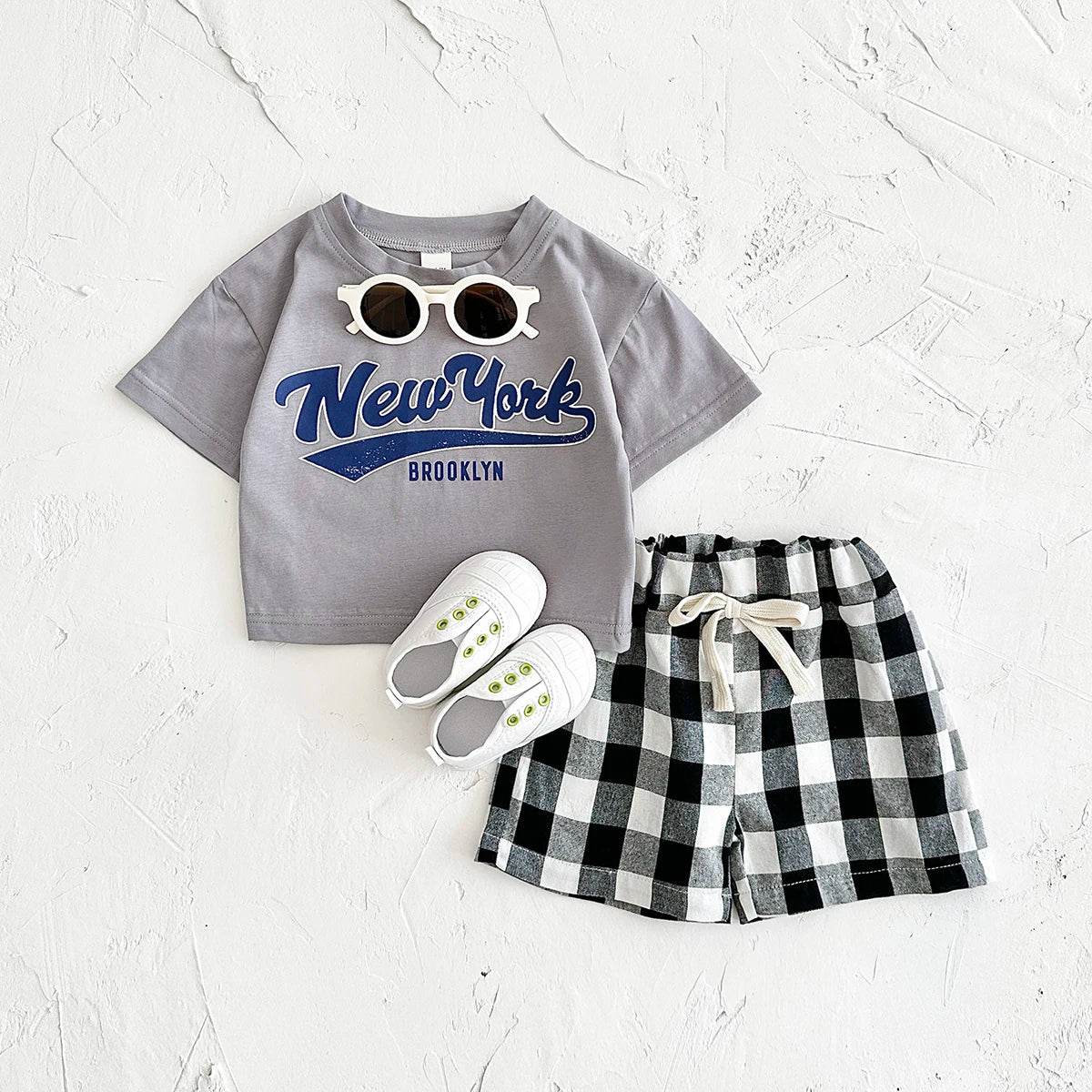 Newborn Boys Baby Clothing Set Girls Casual 2Pcs Letter Printed Short Sleeved T-shirt+Checkered Shorts Infant Outfit 0-3Y