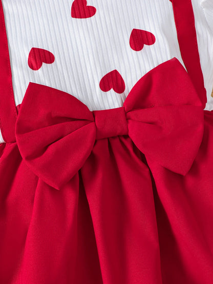 0-3 Year Baby Girl Dress Round Neck Heart-Shaped Printed Bow, Princess Dress+Headband Toddler Baby Girl Summer Party Dress