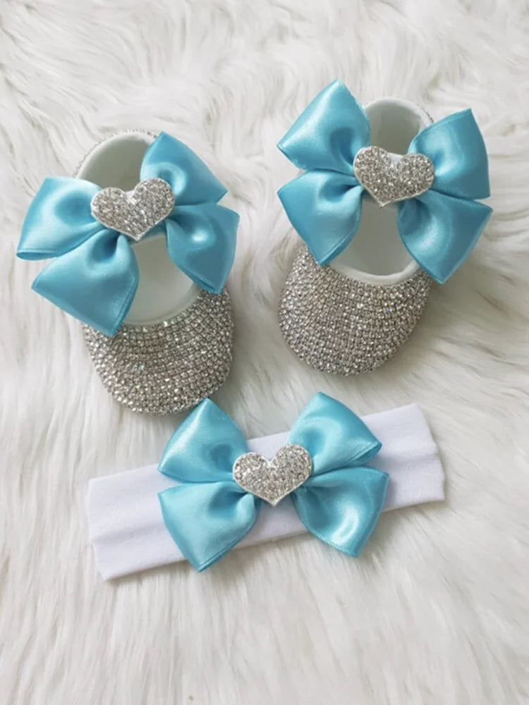 Dollbling Luxury Baby Bottles and Shoes Headband Set Keepsake Diamond Tutu Outfit Red Bottom Little Girl Baptism Shoes