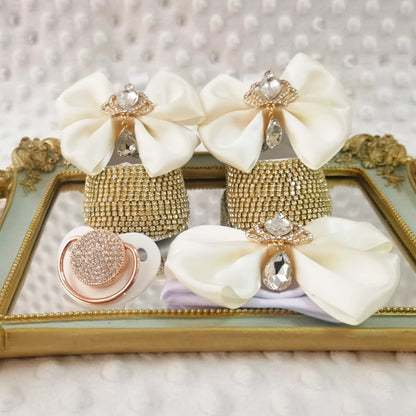 Dollbling Luxury Baby Bottles and Shoes Headband Set Keepsake Diamond Tutu Outfit Red Bottom Little Girl Baptism Shoes