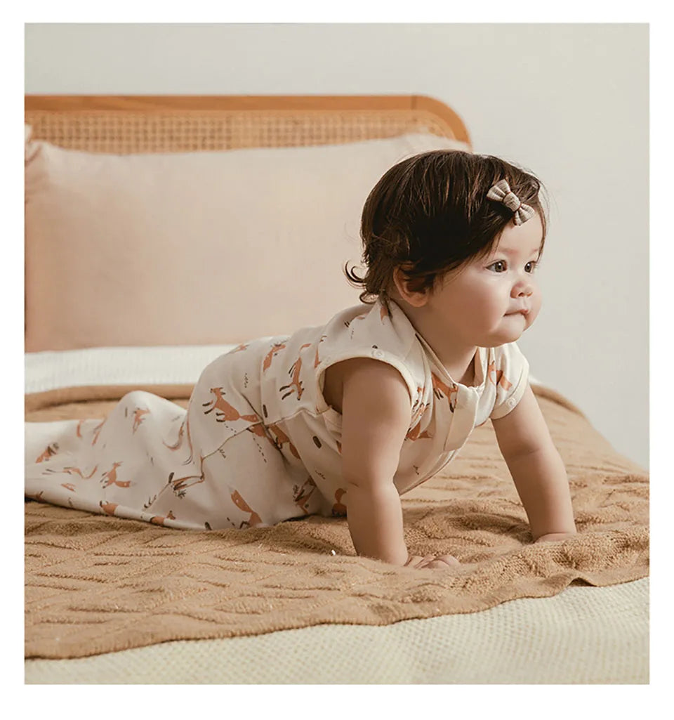Baby Sleeping Bag 0-12Months Cute Cartoon Baby Swaddle Wrap With Removable Button 2-Ways Zipper 100%Cotton Summer Thin Sleepsack