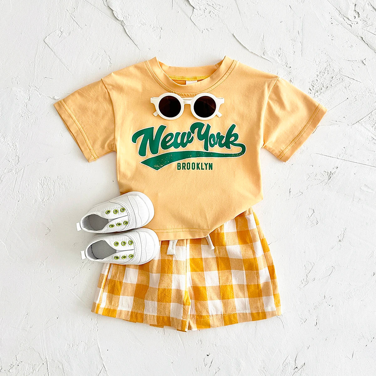 Newborn Boys Baby Clothing Set Girls Casual 2Pcs Letter Printed Short Sleeved T-shirt+Checkered Shorts Infant Outfit 0-3Y