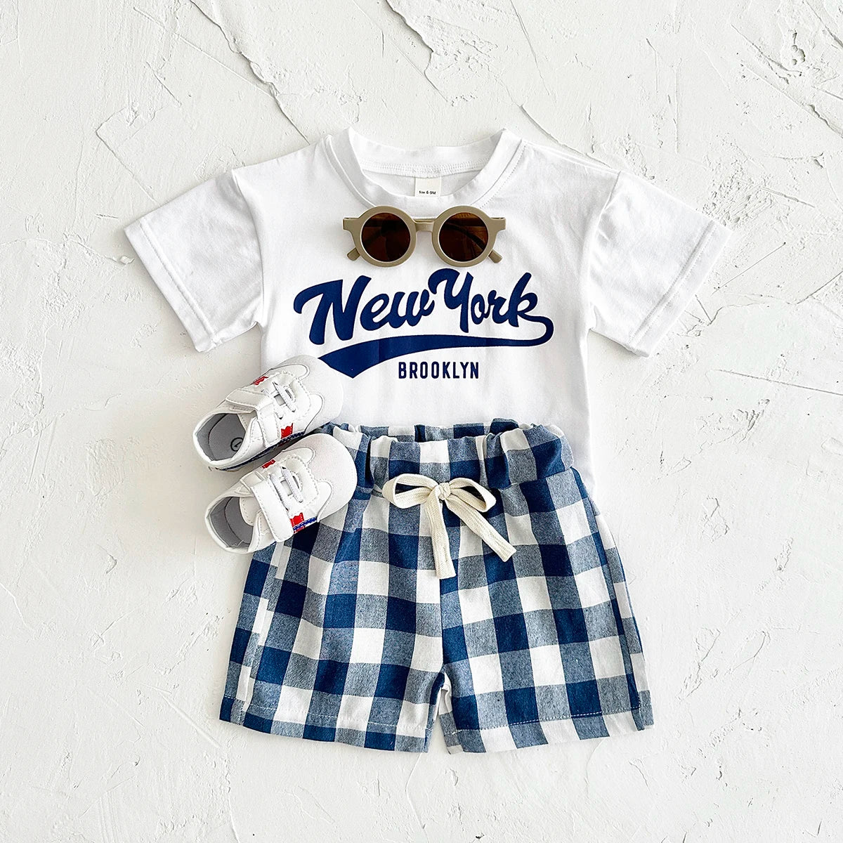 Newborn Boys Baby Clothing Set Girls Casual 2Pcs Letter Printed Short Sleeved T-shirt+Checkered Shorts Infant Outfit 0-3Y