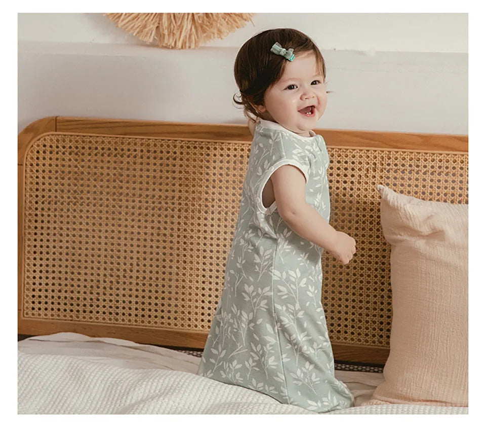 Baby Sleeping Bag 0-12Months Cute Cartoon Baby Swaddle Wrap With Removable Button 2-Ways Zipper 100%Cotton Summer Thin Sleepsack