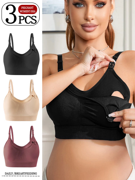 3-pieces of Maternity nursing bra Double layer cloth  Comfortable solid color nursing bra  Adjustable shoulder strap