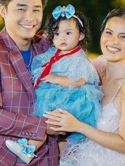 Dollbling Luxury Baby Bottles and Shoes Headband Set Keepsake Diamond Tutu Outfit Red Bottom Little Girl Baptism Shoes