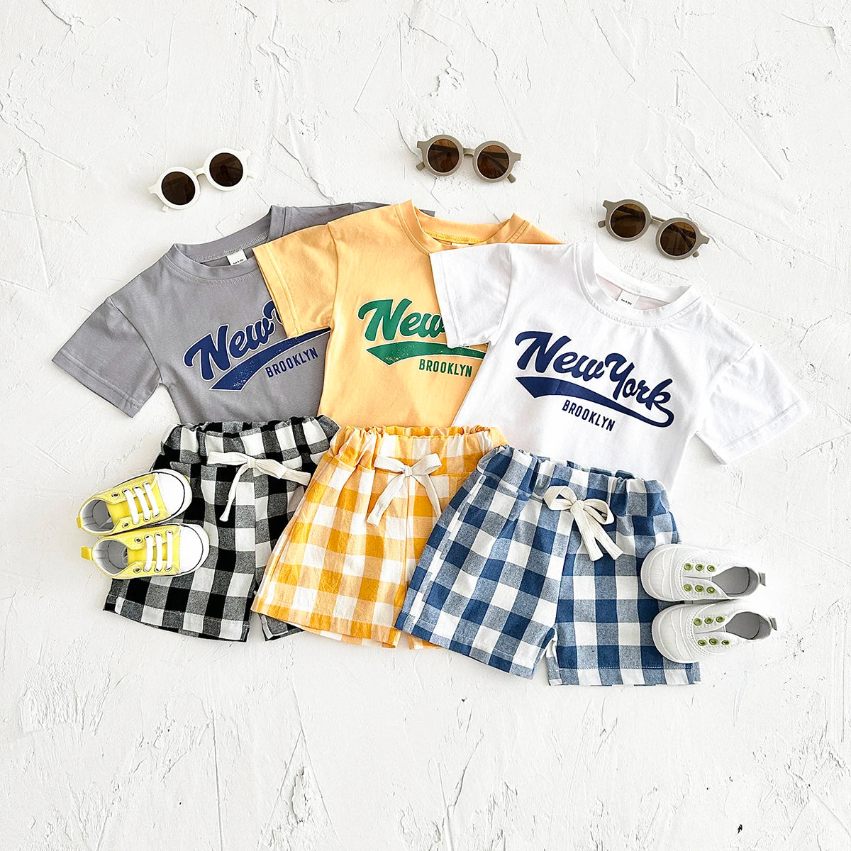 Newborn Boys Baby Clothing Set Girls Casual 2Pcs Letter Printed Short Sleeved T-shirt+Checkered Shorts Infant Outfit 0-3Y
