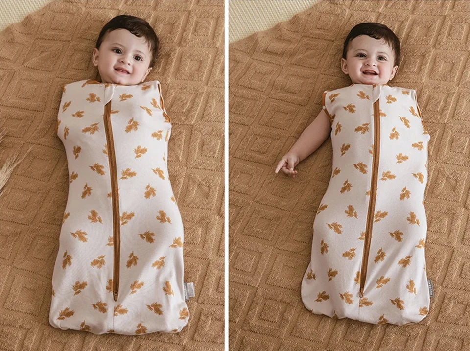 Baby Sleeping Bag 0-12Months Cute Cartoon Baby Swaddle Wrap With Removable Button 2-Ways Zipper 100%Cotton Summer Thin Sleepsack