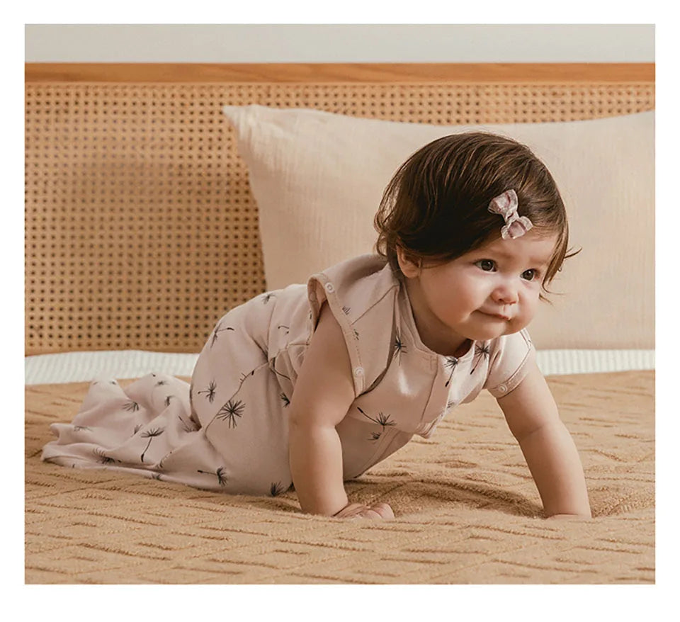 Baby Sleeping Bag 0-12Months Cute Cartoon Baby Swaddle Wrap With Removable Button 2-Ways Zipper 100%Cotton Summer Thin Sleepsack
