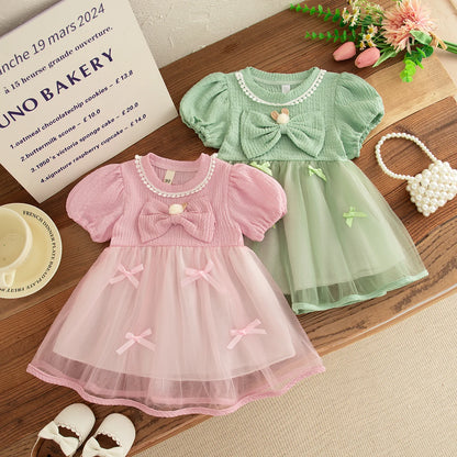 Bow Chiffon Baby Girl Dress Summer New Sweet And Cute Children'S Clothing (6 Months -3 Years Old)