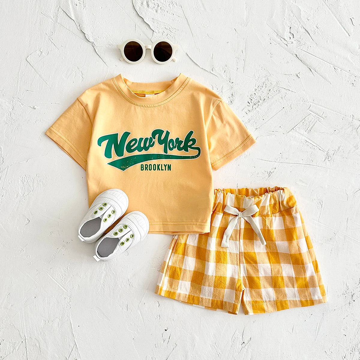 Newborn Boys Baby Clothing Set Girls Casual 2Pcs Letter Printed Short Sleeved T-shirt+Checkered Shorts Infant Outfit 0-3Y
