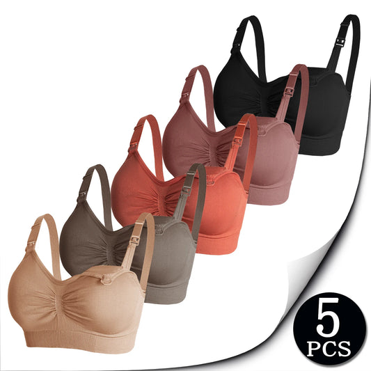 5-pieces of Maternity nursing bra, multi-color anti-sagging bra, dual-use solid color nursing bra during pregnancy and postpart