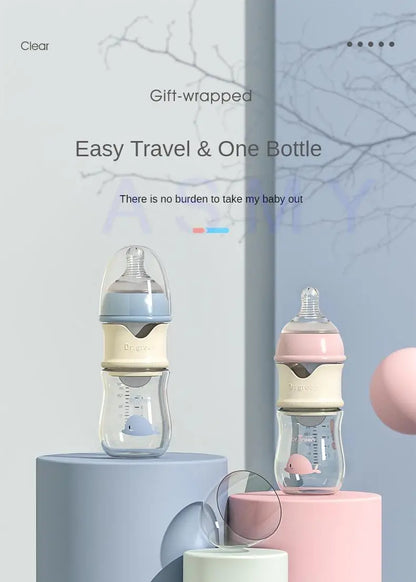 Dr.Green Newborn Baby Bottle Glass 150ml/240ml Wide Mouth Bottle Sealed isolation Fast milk filling Removable/Washable Bottles