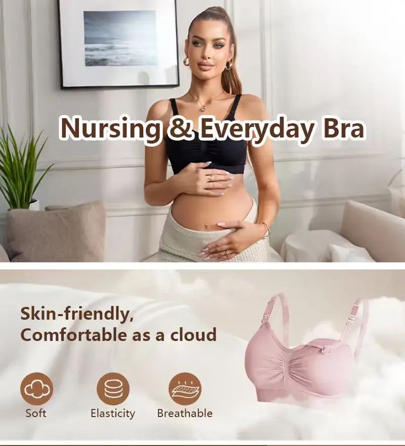 4-pieces of Maternity nursing bra solid color nursing bra Adjustable shoulder strap during pregnancy and postpartum dual-use