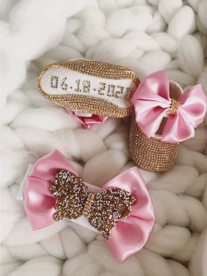 Dollbling Luxury Baby Bottles and Shoes Headband Set Keepsake Diamond Tutu Outfit Red Bottom Little Girl Baptism Shoes