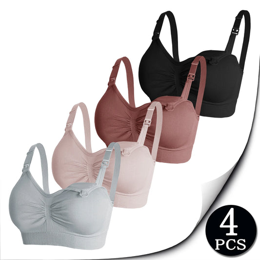 4-pieces of Maternity nursing bra solid color nursing bra Adjustable shoulder strap during pregnancy and postpartum dual-use